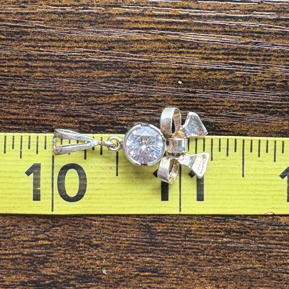 VTG Sterling Silver 925 Cubic Zirconia Bezel Set Bow Pendant Size 1.25" Length - Picture 11 of 13